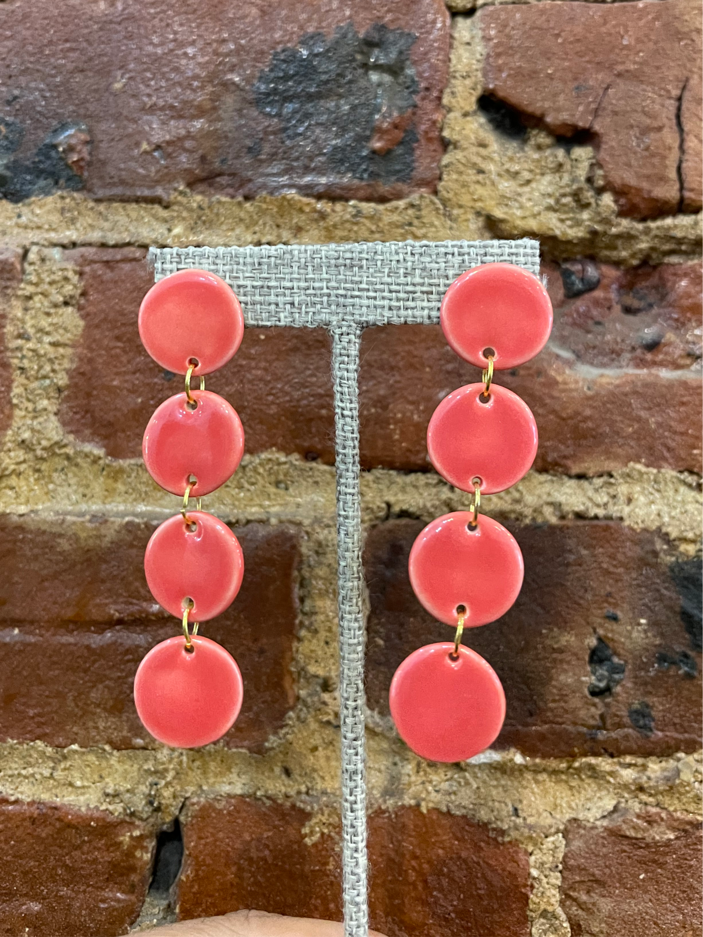 Four Leaves in Coral Porcelain Dangly